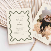 Mariage vert olive avec trait à main ironique