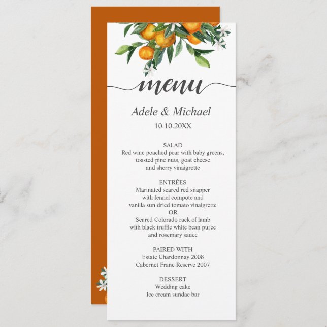 Invitation Mariage vert orange Tangerine Vibrant (Devant / Derrière)
