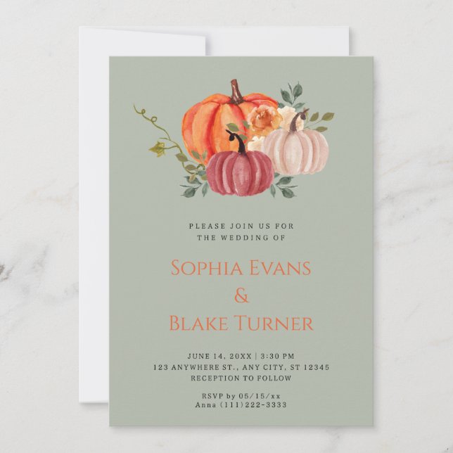 Invitation Mariage vert orange violet blanc Citrouille (Devant)