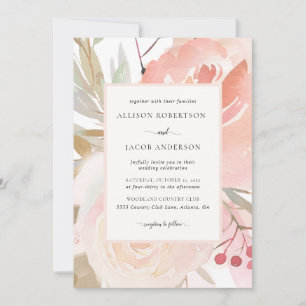 Invitation Mariage vert pâle rose crème pâle