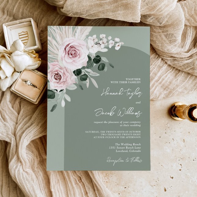 Invitation Mariage vert rose floral Eucalyptus Sage (Créateur téléchargé)
