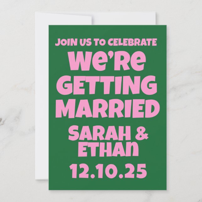 Invitation Mariage vert rose funky rétro (Devant)