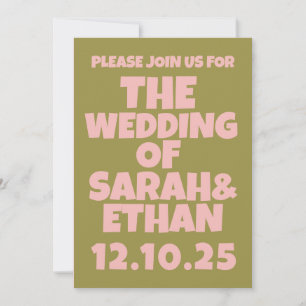 Invitation Mariage vert rose funky rétro
