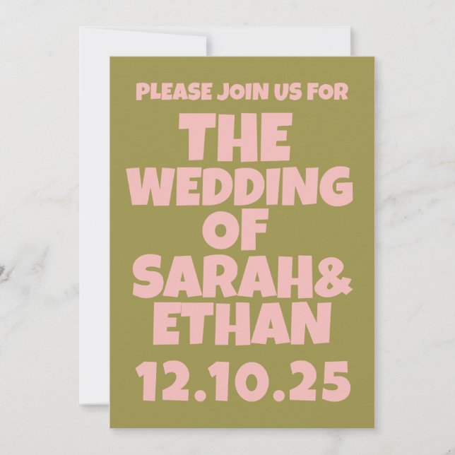 Invitation Mariage vert rose funky rétro (Devant)