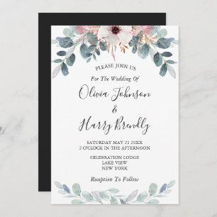 Invitation Mariage vert rose noir floral Eucalyptus