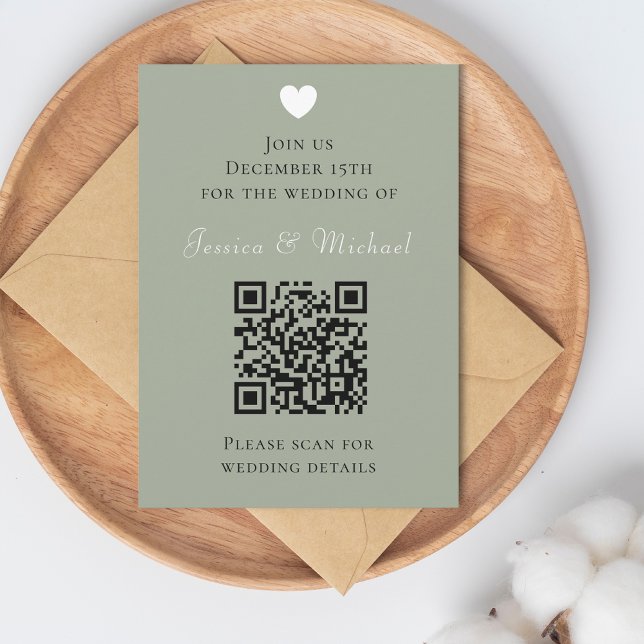 Invitation Mariage vert Sage Code QR moderne (Créateur téléchargé)