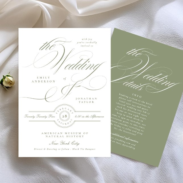 Invitation Mariage Vert Sage Élégant Formel | Détails Retour (Créateur téléchargé)