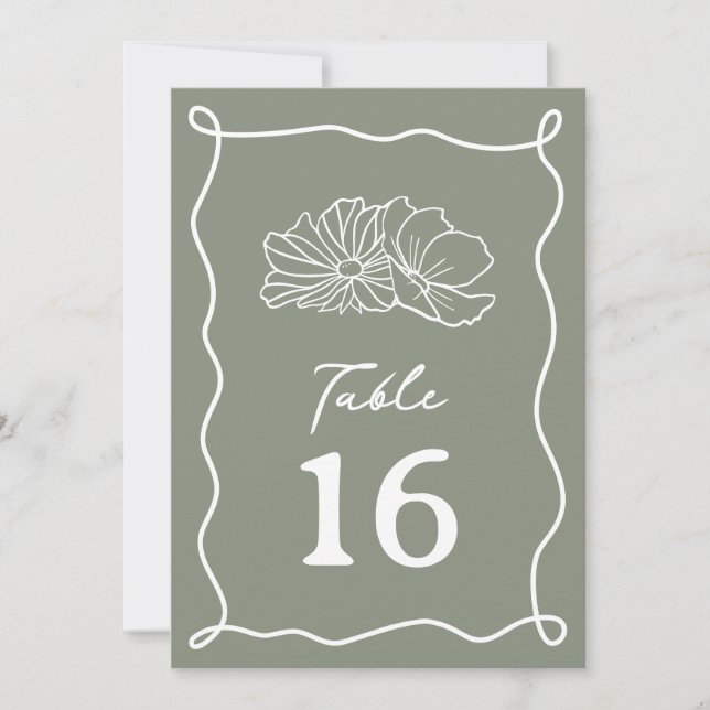 Invitation Mariage vert Sage Fleurs (Devant)