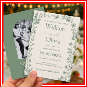 Invitation Mariage Vert Sauge   Photo de Fleurs Sauvages