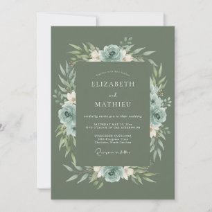 Invitation Mariage Vert Sauge Terreux en Forêt