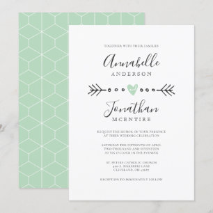Invitation Mariage vert simple en forme de coeur et de pointe