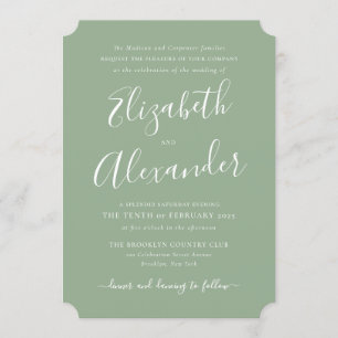 Invitation Mariage vert simple et moderne à script élégant