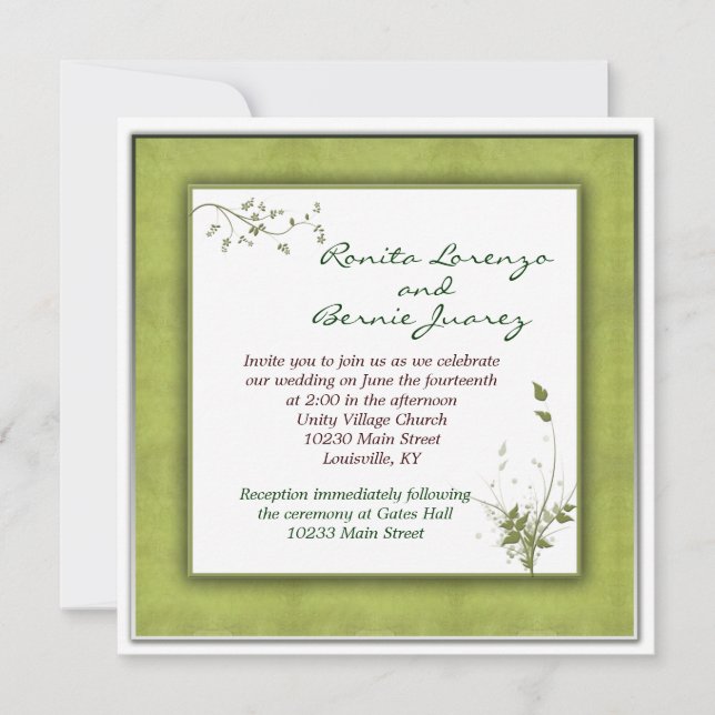 Invitation Mariage vert simple floral (Devant)