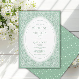 Invitation Mariage Vert Vintage Blanc en Dentelle
