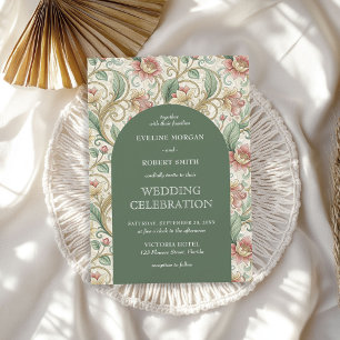 Invitation Mariage vert vintage Dusty Art Nouveau Mucha