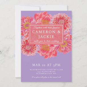 Invitation Mariage vibrant aux zinnias violets