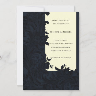 Invitation Mariage victorien à fleurs bleu foncé