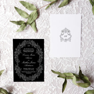 Invitation Mariage victorien antique classique en noir et bla