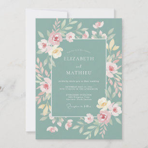 Invitation Mariage Vigne Aquarelle Céladon Poussiéreux