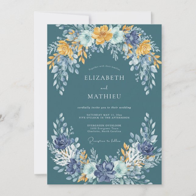 Invitation Mariage Vigne Ardoise Moutarde (Devant)