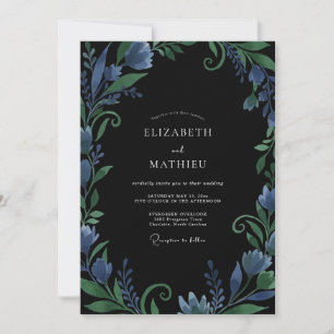 Invitation Mariage Vigne Cobalt Noir