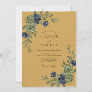Invitation Mariage Vigne Indigo Moutarde