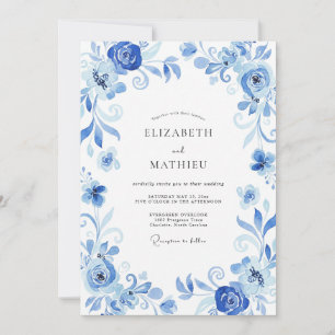 Invitation Mariage Vigne Peinte Bleuet