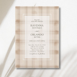 Invitation Mariage Vintage à Carreaux Marron Classique Cappuc