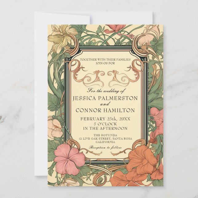 Invitation Mariage Vintage à la crème (Devant)