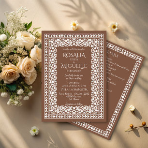 Invitation Mariage vintage à la frontière fleurie en terre cu