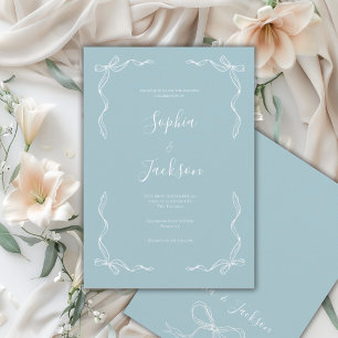 Invitation Mariage Vintage à la Main Aqua Bleu Français