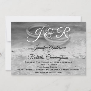 Invitation Mariage Vintage à la plage noire et blanche