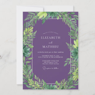 Invitation Mariage Vintage Améthyste Jade Feuillu