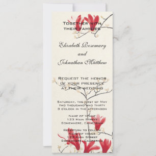 Invitation Mariage Vintage, Arbre de Magnolia Rose Japonais