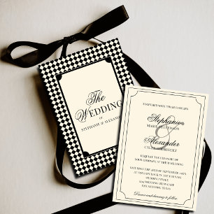 Invitation Mariage Vintage Argent Noir Carreaux Vieille Fortu