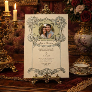 Invitation Mariage Vintage Art Nouveau à la vigne de rose