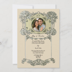 Invitation Mariage Vintage Art Nouveau à la vigne de rose