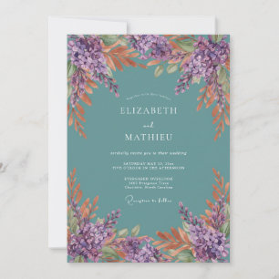 Invitation Mariage Vintage Automnal de Teinte Cyan