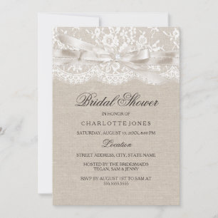 Invitation Mariage Vintage avec Ruban de Dentelle et Burlap