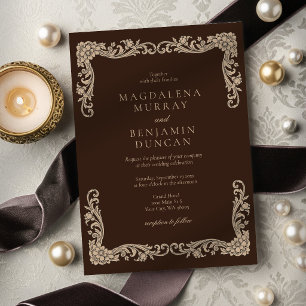 Invitation Mariage Vintage Baroque Brun Espresso et Crème