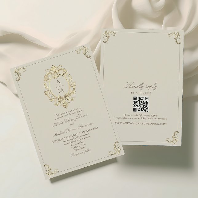 Invitation Mariage vintage baroque or (Créateur téléchargé)