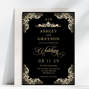 Invitation Mariage Vintage Baroque Or et Noir