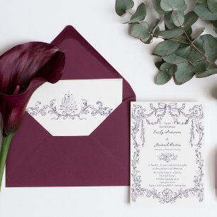 Invitation Mariage Vintage Baroque Victorien prune
