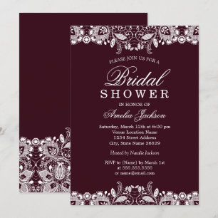 Invitation Mariage Vintage Blanc Dentelle Bordeaux