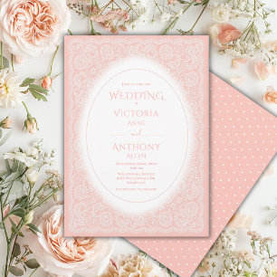 Invitation Mariage Vintage Blanc Dentelle Pêche