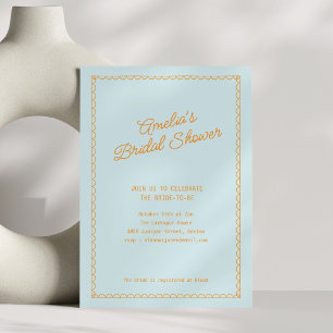 Invitation Mariage Vintage Bleu à Bordure Dentelée et Motifs