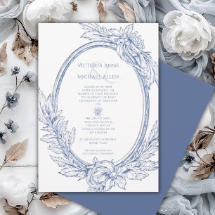 Invitation Mariage vintage Bleu Élégant