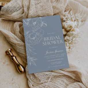 Invitation Mariage Vintage Bleu et Blanc Floral Coastal
