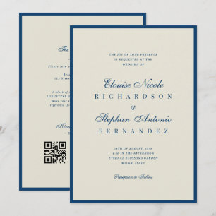 Invitation Mariage Vintage Bleu Nuit Tout en Un Vieille Fortu