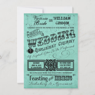 Invitation Mariage vintage bleu turquoise de typographie